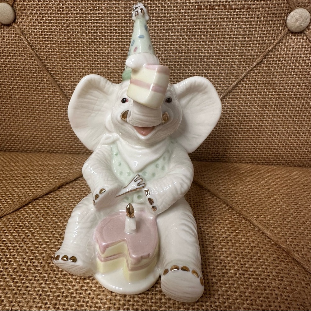LENOX Celebrate with Cake Elephant Birthday Themed Figurine Party Hat